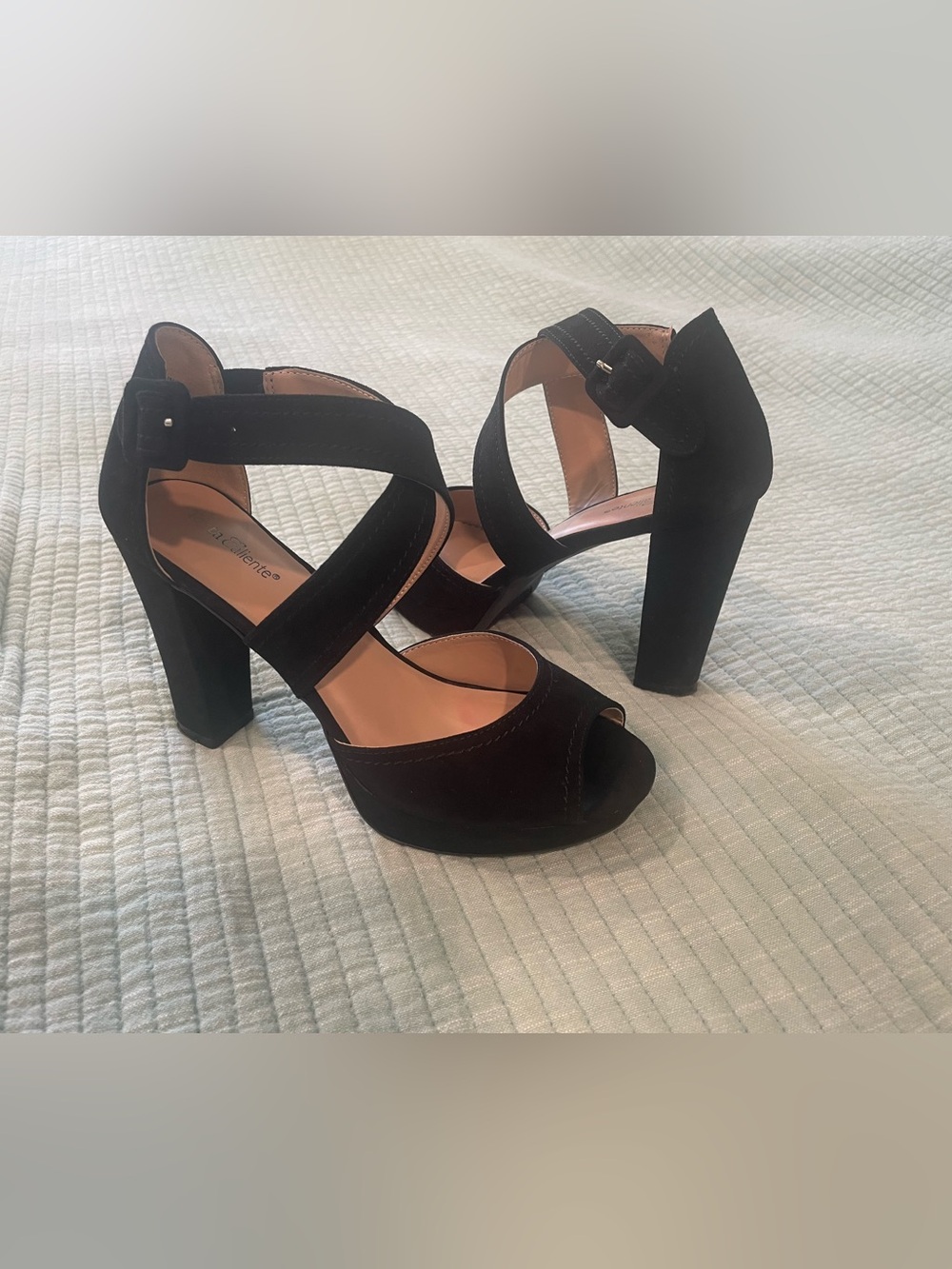Black Suede Crisscross Platform Heels -